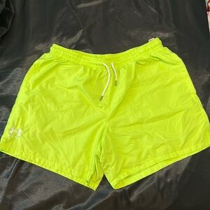 Men’s Under Armour shorts neon green!  5” inseam